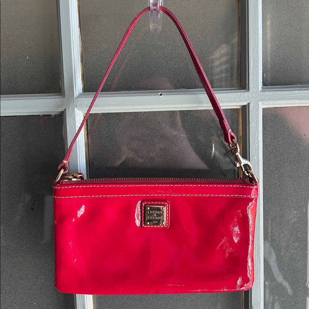 Vintage Y2K Dooney & Bourke Wristlet Mini Purse Shiny Leather Authentic Pink